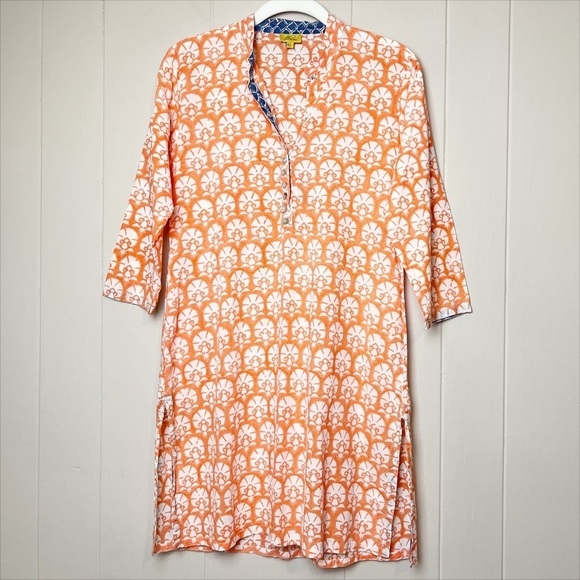 Roberta Roller Rabbit 100% Cotton Tunic Top XS orange floral swim cover up beach - Picture 13 of 13